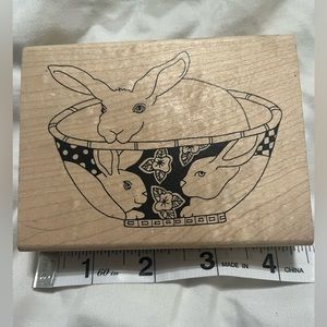 Bunny in a bunny bowl rubber stamp